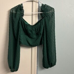 Emerald Green Mesh Long Sleeves Blouse